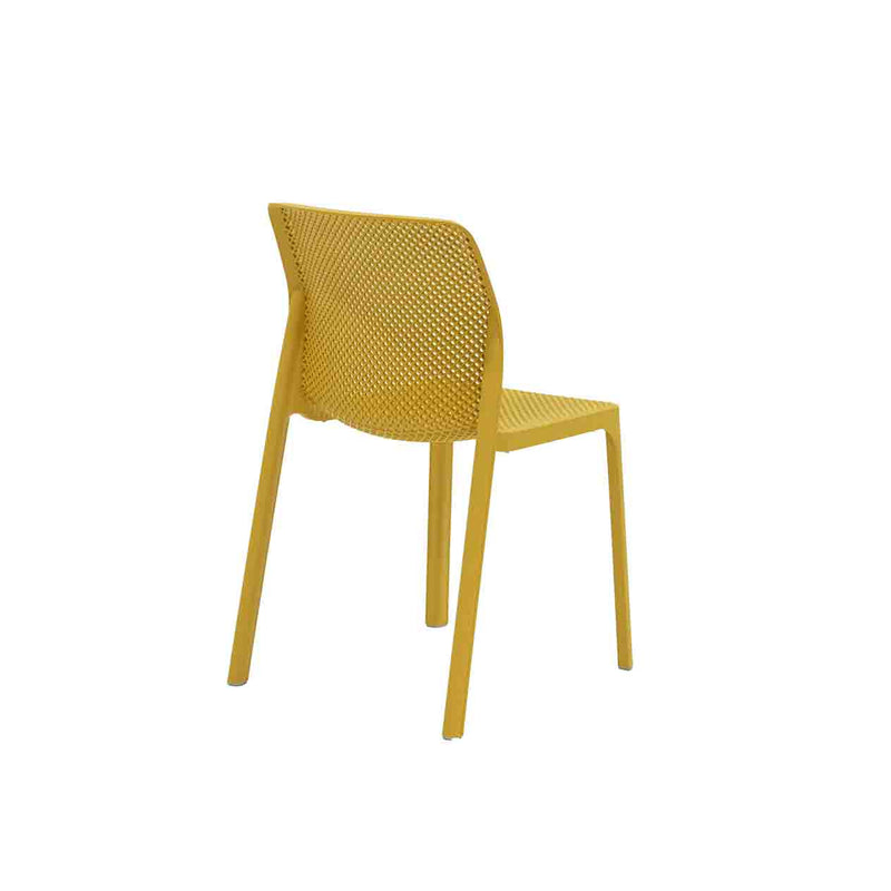 Mustard Yellow Resin Nardi Bit Outdoor Dining Chair displayed on a plain white background, viewed from a back angle.