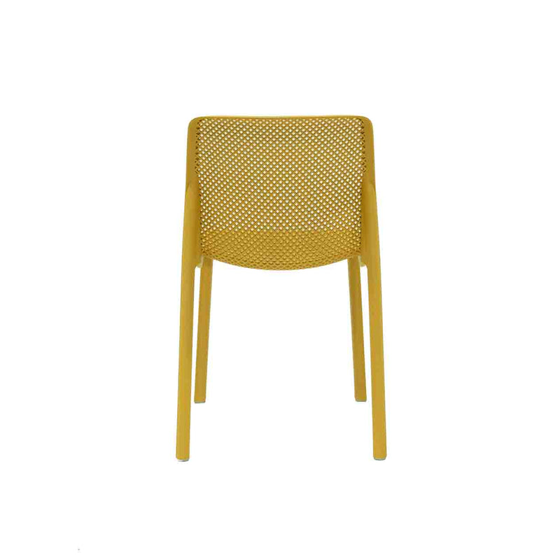 Mustard Yellow Resin Nardi Bit Outdoor Dining Chair displayed on a plain white background, viewed from the back.