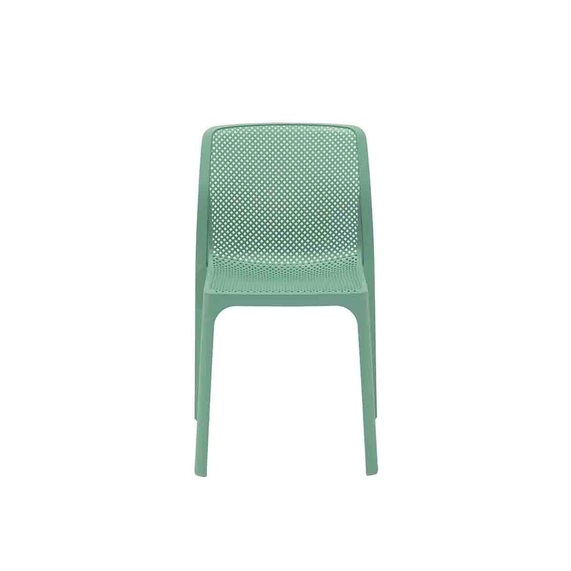 Bluish Green Resin Nardi Bit Outdoor Dining Chair displayed on a plain white background, viewed from the front.