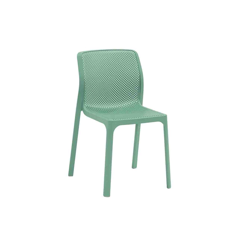 Bluish Green Resin Nardi Bit Outdoor Dining Chair displayed on a plain white background, viewed from a front angle.