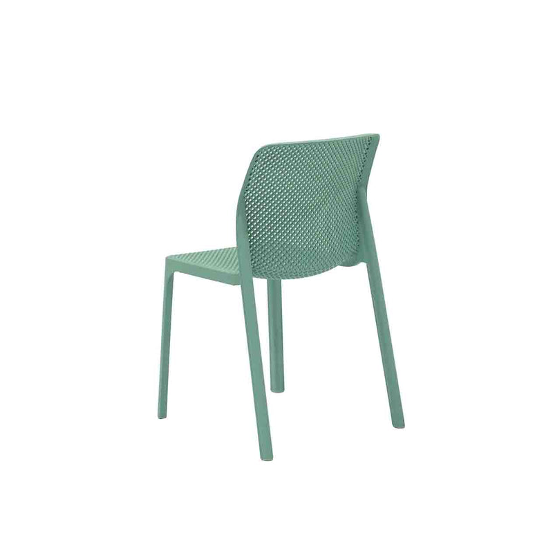 Bluish Green Resin Nardi Bit Outdoor Dining Chair displayed on a plain white background, viewed from a back angle.