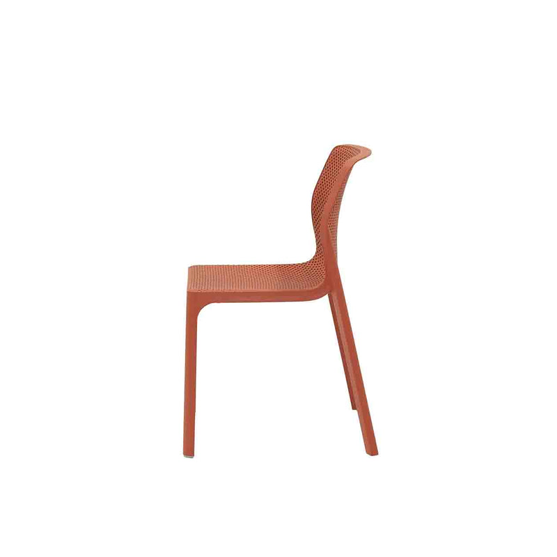 Red Resin Nardi Bit Outdoor Dining Chair displayed on a plain white background, viewed from the side.
