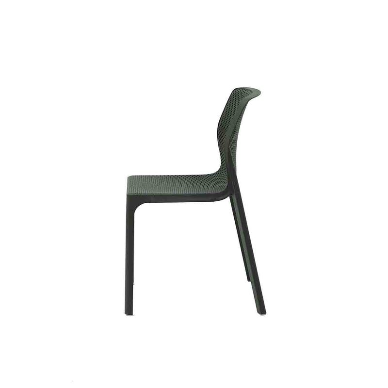 Black Resin Nardi Bit Outdoor Dining Chair displayed on a plain white background, viewed from the side.
