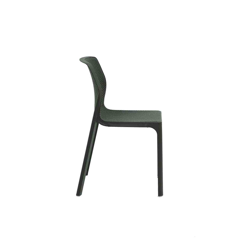 Black Resin Nardi Bit Outdoor Dining Chair displayed on a plain white background, viewed from the side.