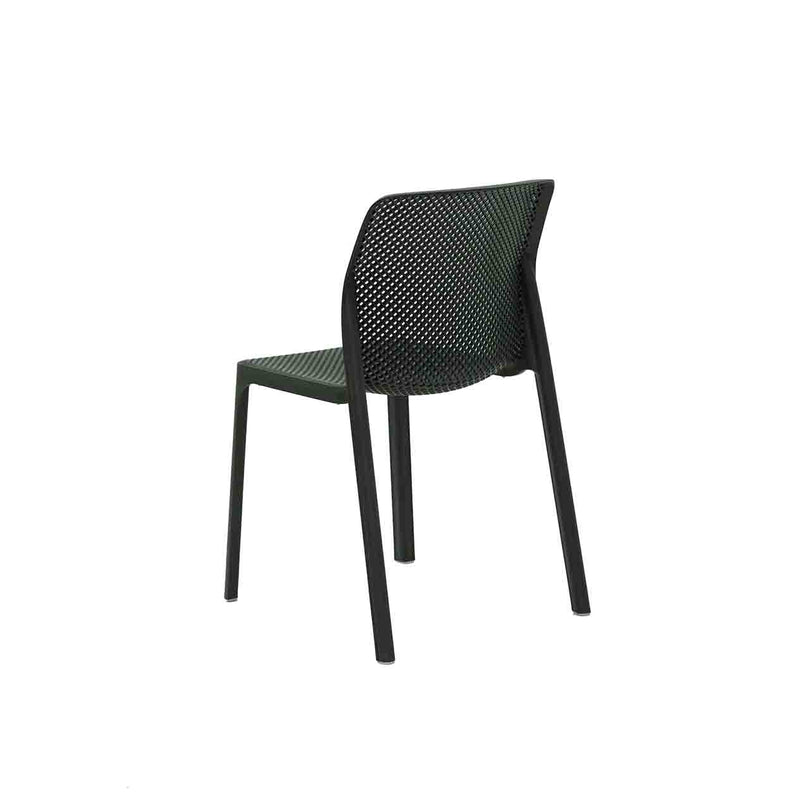 Black Resin Nardi Bit Outdoor Dining Chair displayed on a plain white background, viewed from a back angle.