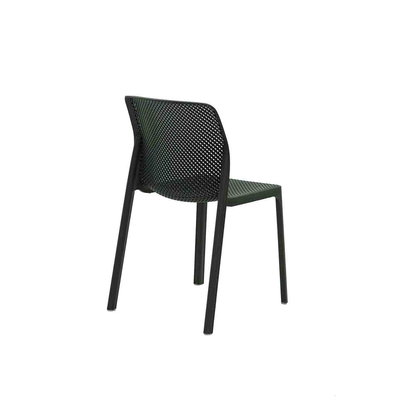 Black Resin Nardi Bit Outdoor Dining Chair displayed on a plain white background, viewed from a back angle.