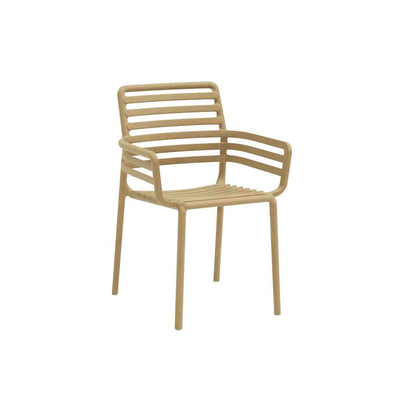 Light Brown Resin Nardi Doga Outdoor Dining Chair (with arms) displayed on a plain white background, viewed from a front angle.