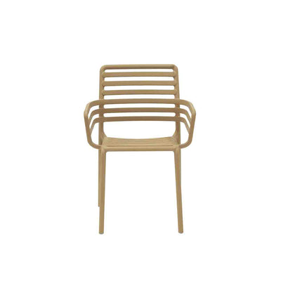 Light Brown Resin Nardi Doga Outdoor Dining Chair (with arms) displayed on a plain white background, viewed from the front.