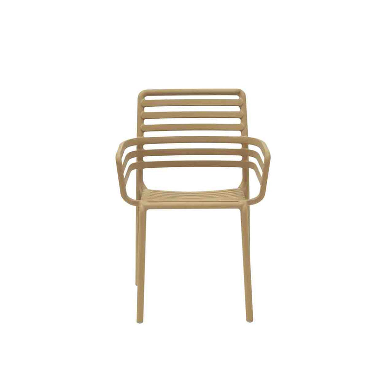 Light Brown Resin Nardi Doga Outdoor Dining Chair (with arms) displayed on a plain white background, viewed from the front.