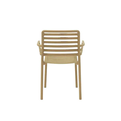 Light Brown Resin Nardi Doga Outdoor Dining Chair (with arms) displayed on a plain white background, viewed from the back.