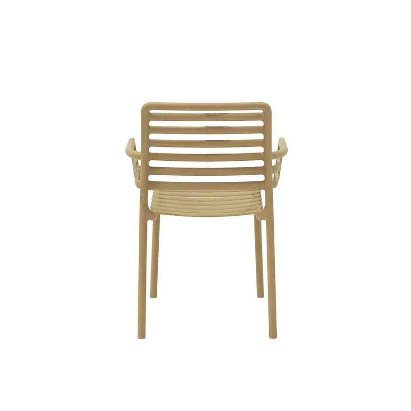 Light Brown Resin Nardi Doga Outdoor Dining Chair (with arms) displayed on a plain white background, viewed from the back.