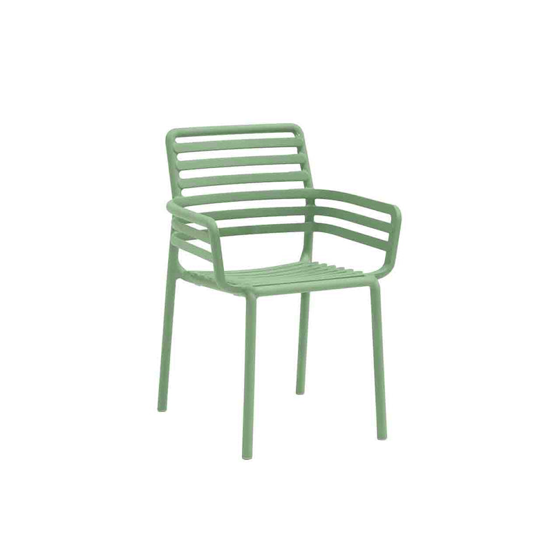 Light Green Resin Nardi Doga Outdoor Dining Chair (with arms) displayed on a plain white background, viewed from a front angle.