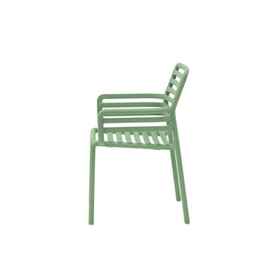 Light Green Resin Nardi Doga Outdoor Dining Chair (with arms) displayed on a plain white background, viewed from the side.