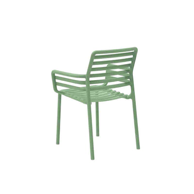 Light Green Resin Nardi Doga Outdoor Dining Chair (with arms) displayed on a plain white background, viewed from a back angle.