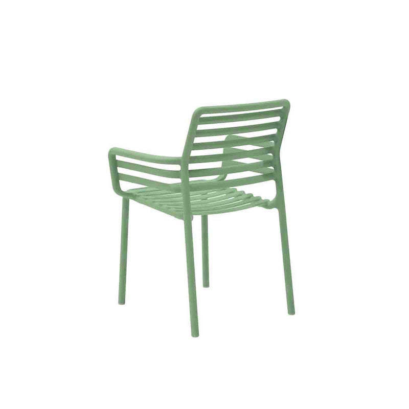 Light Green Resin Nardi Doga Outdoor Dining Chair (with arms) displayed on a plain white background, viewed from a back angle.
