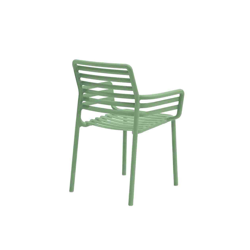 Light Green Resin Nardi Doga Outdoor Dining Chair (with arms) displayed on a plain white background, viewed from a back angle.