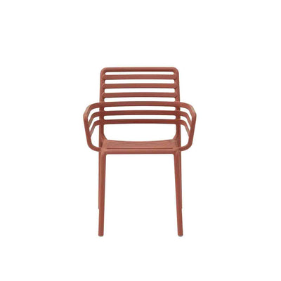 Red Resin Nardi Doga Outdoor Dining Chair (with arms) displayed on a plain white background, viewed from the front.