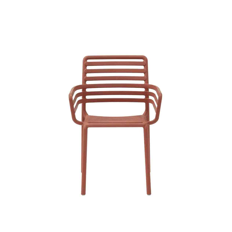 Red Resin Nardi Doga Outdoor Dining Chair (with arms) displayed on a plain white background, viewed from the front.