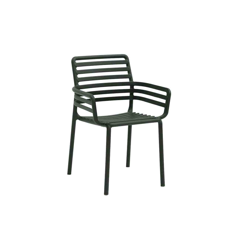 Black Resin Nardi Doga Outdoor Dining Chair (with arms) displayed on a plain white background, viewed from a front angle.