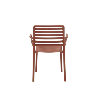 Red Resin Nardi Doga Outdoor Dining Chair (with arms) displayed on a plain white background, viewed from the back.