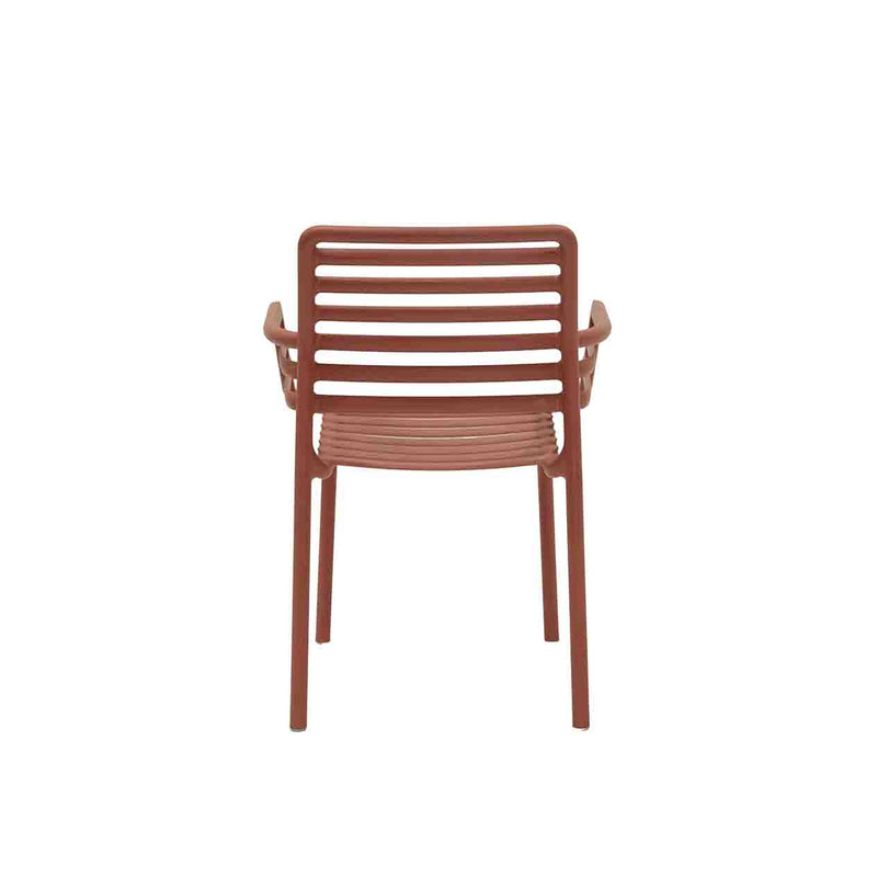 Red Resin Nardi Doga Outdoor Dining Chair (with arms) displayed on a plain white background, viewed from the back.