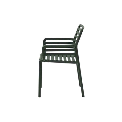 Black Resin Nardi Doga Outdoor Dining Chair (with arms) displayed on a plain white background, viewed from the side.