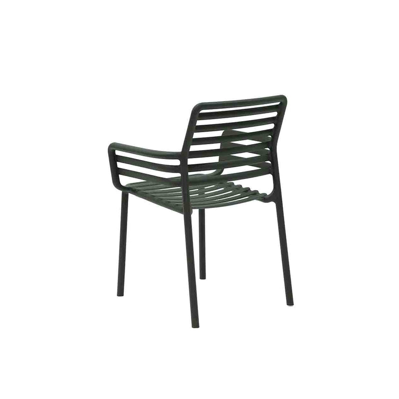 Black Resin Nardi Doga Outdoor Dining Chair (with arms) displayed on a plain white background, viewed from a back angle.