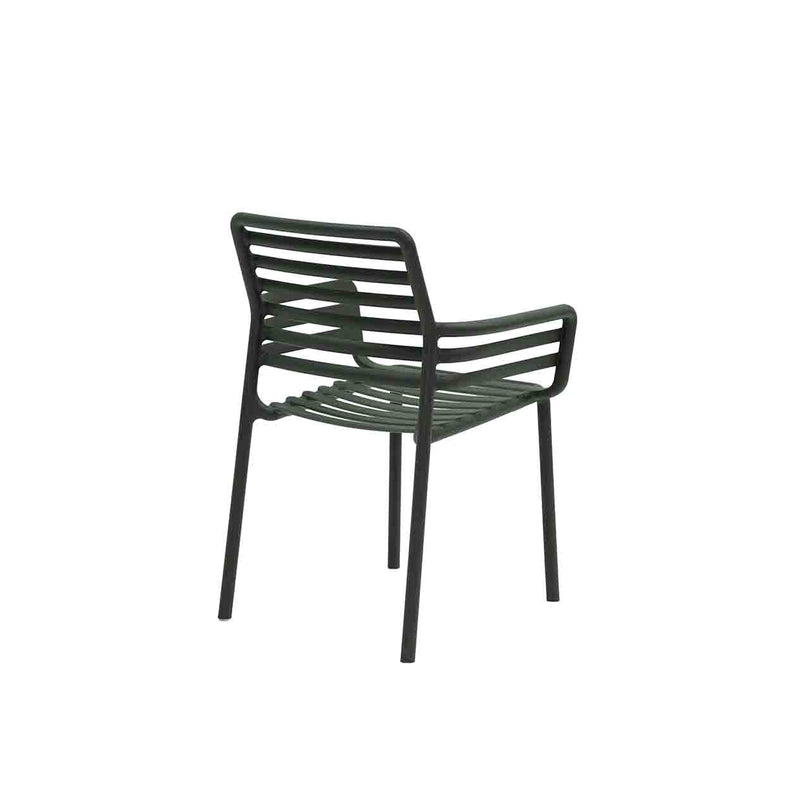 Black Resin Nardi Doga Outdoor Dining Chair (with arms) displayed on a plain white background, viewed from a back angle.