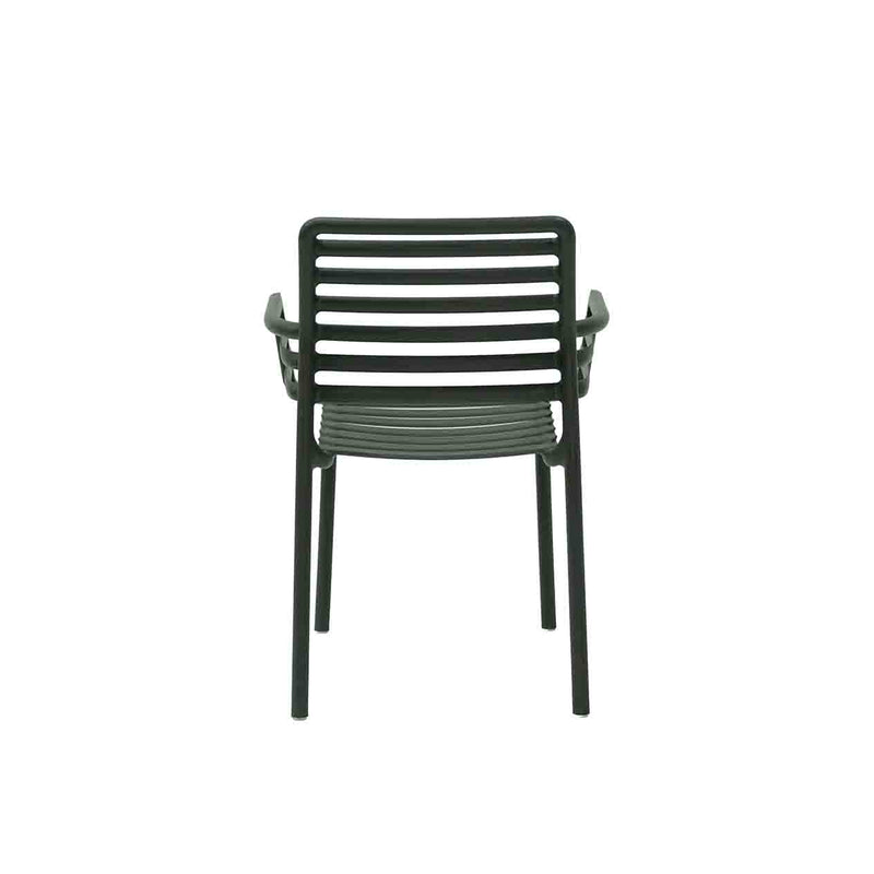 Black Resin Nardi Doga Outdoor Dining Chair (with arms) displayed on a plain white background, viewed from the back.