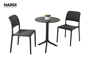 A black resin Nardi outdoor balcony set, perfect for alfresco furniture setups, displayed on a plain white background, viewed from a front angle.