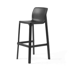 Black resin 'Nardi Net' outdoor bar stool displayed on a plain white background, viewed from a front angle.