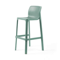 Green resin 'Nardi Net' outdoor bar stool displayed on a plain white background, viewed from a front angle.