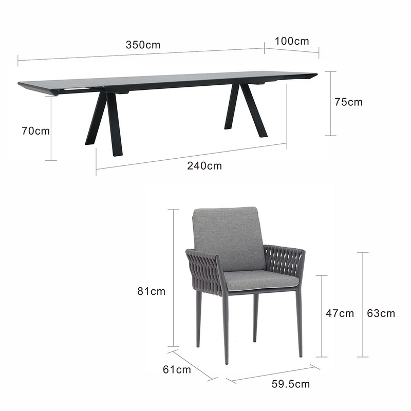 Neverland II Extension Table Lawson Chair Outdoor Dining Setting