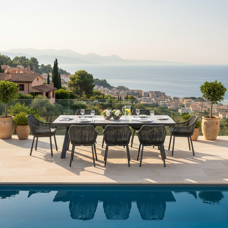 Neverland II Extension Table String Chair Outdoor Dining Setting