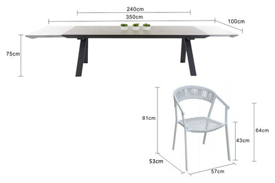Neverland Extension Table Auto Rope Chair Outdoor Dining Setting 11PC
