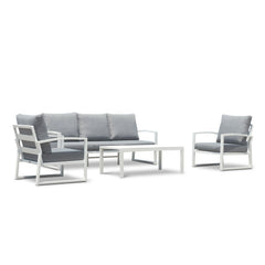 Nottingham outdoor furniture collection in charcoal or white, includes 4/5-seater sets with coffee table