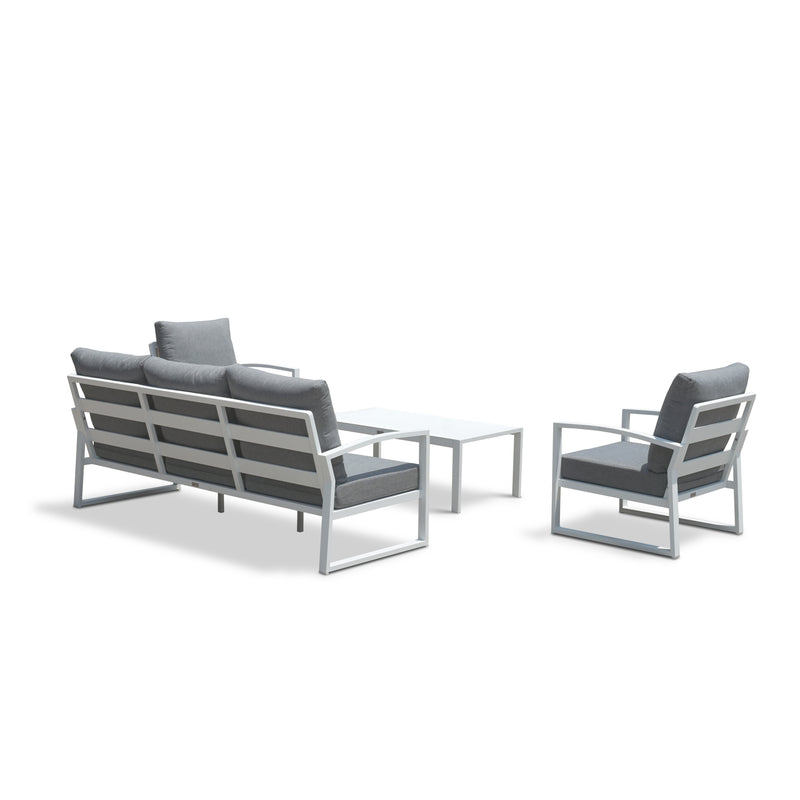 Nottingham outdoor furniture collection in charcoal or white, includes 4/5-seater sets with coffee table