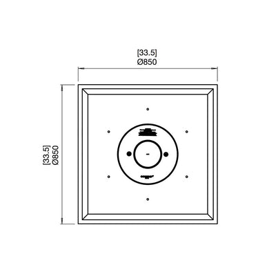 Black & white diagram of the EcoSmart Nova 850 outdoor firepit, viewed from the top.