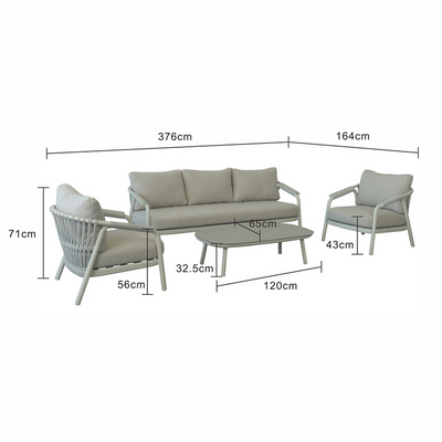 Oakland 5 Seater Rope Outdoor Lounge with Coffee Table 120 cm