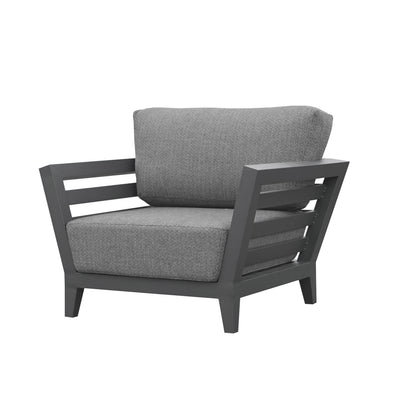 Aluminium outdoor furniture, Ottawa Lounge outdoor lounge chair in teak and aluminium, a gray chair with a gray cushion on it, perfect for garden or patio settings.