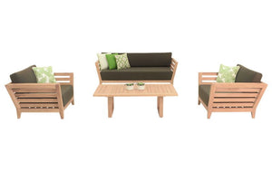 Outdoor balcony furniture set from The Ottawa family, including outdoor chairs, a 3-seater outdoor lounge, and a daybed with green pillows.