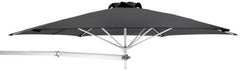 A black 270 cm Paraflex wall-mount hexagonal outdoor umbrella displayed on a plain white background, viewed from the side.