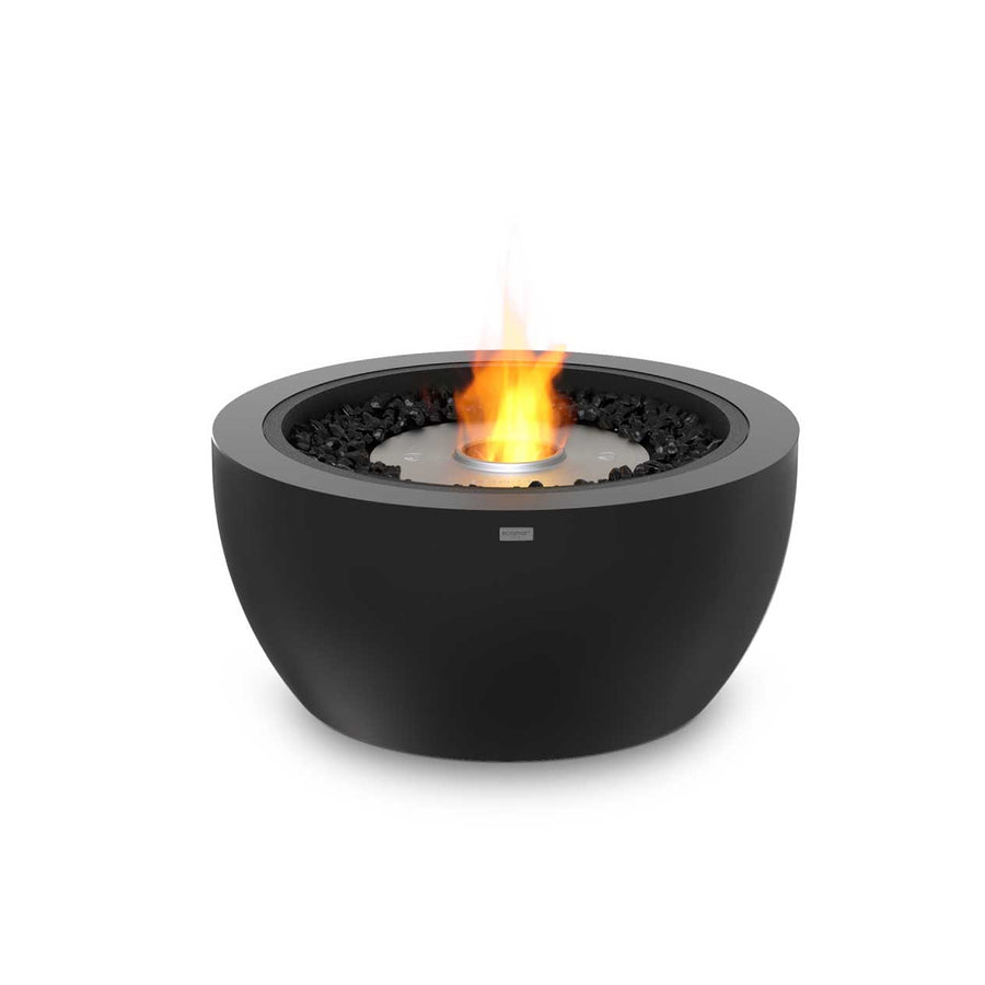 Black EcoSmart Pod 30 outdoor firepit displayed on a plain white background, viewed from the front.