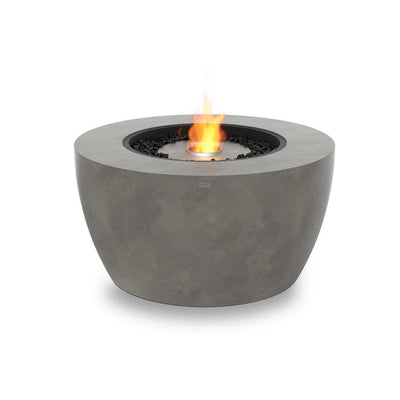 Cylindrical grey EcoSmart Pod 40 firepit set against a plain white background, ideal for complementing outdoor furniture.
