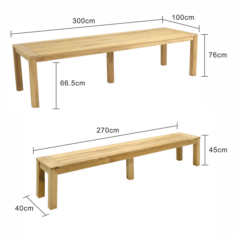Polly 300 cm Table Polly 270 cm Bench Outdoor Dining Setting