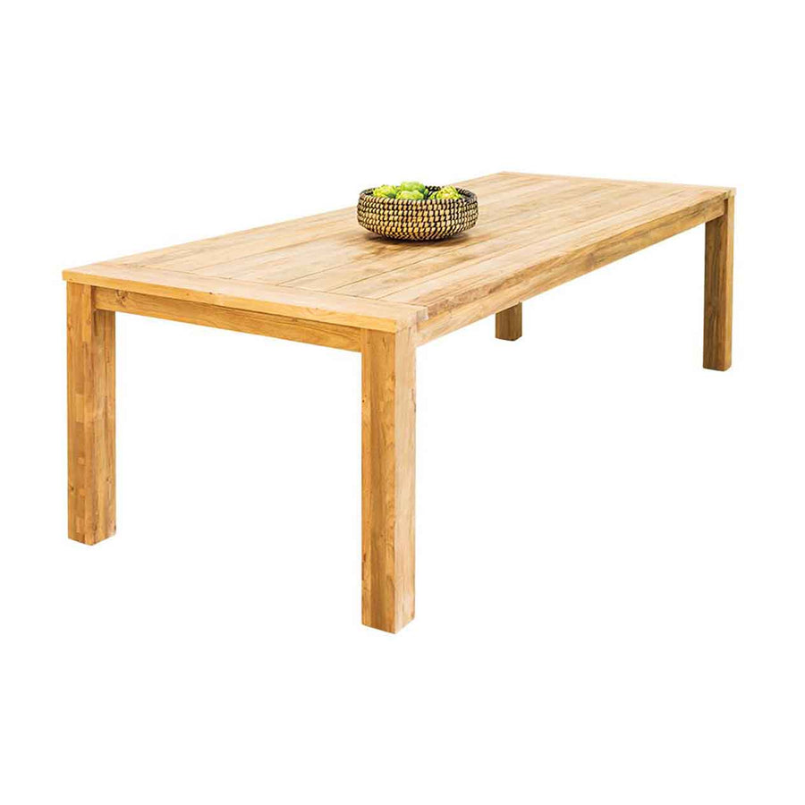 Outdoor furniture: A recycled teak dining table with natural frame set against a white background. Ideal for outdoor dining and balcony furniture.