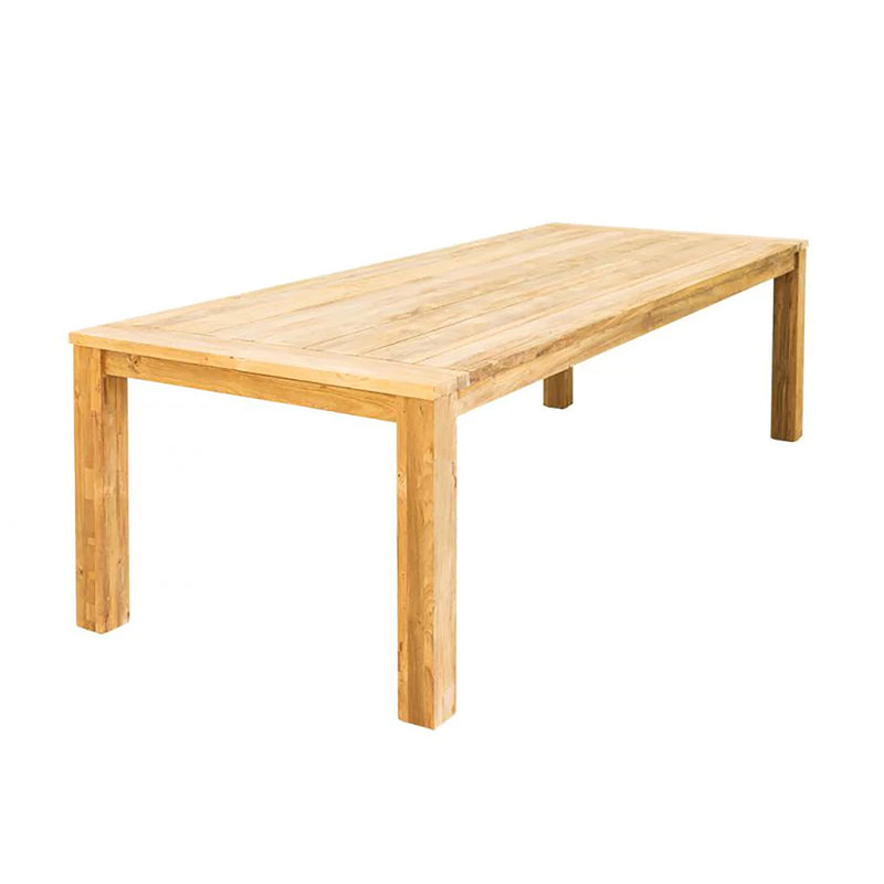 Outdoor furniture: A recycled teak dining table with natural frame set against a white background. Ideal for outdoor dining and balcony furniture.