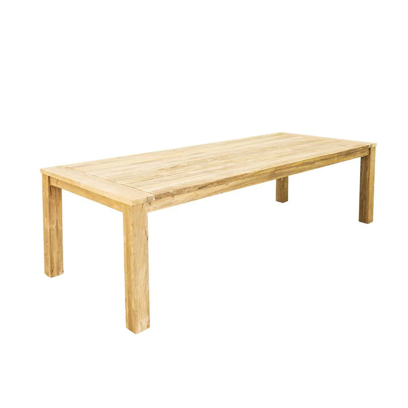 Outdoor furniture: A recycled teak dining table with natural frame set against a white background. Ideal for outdoor dining and balcony furniture.