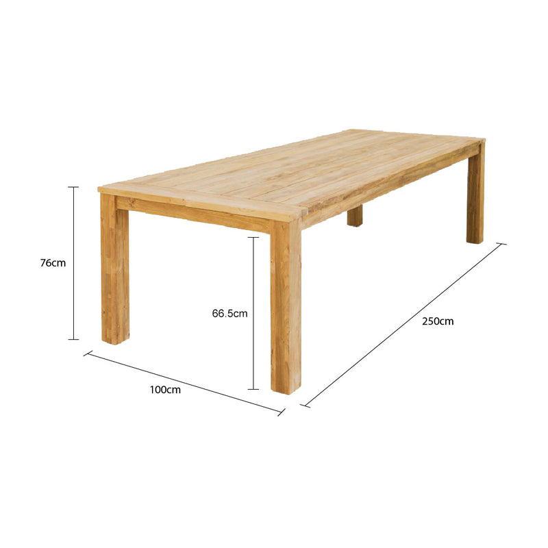 Outdoor furniture: A recycled teak dining table with natural frame set against a white background. Ideal for outdoor dining and balcony furniture.