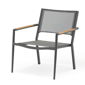 Dark grey aluminium 'Largo' outdoor leisure chair, perfect for balcony relaxing, displayed on a plain white background, viewed from a front angle.